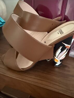 Fendi Tan Leather Birds of Paradise heel 2015 collection
